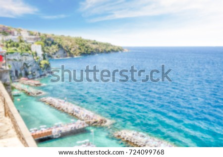 Defocused background with aerial view of Sorrento, Neapolitan Riviera, Italy, during summertime. Intentionally blurred post production for bokeh effect