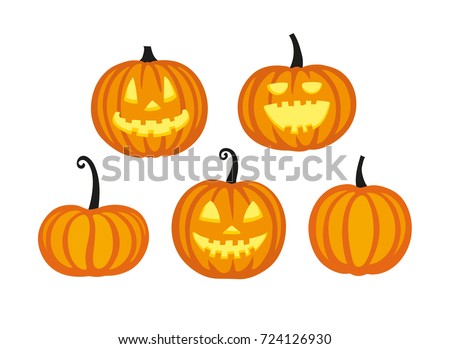 Cute halloween pumpkins. Isolated on white background. Flat style vector illustration. Royalty-Free Stock Photo #724126930