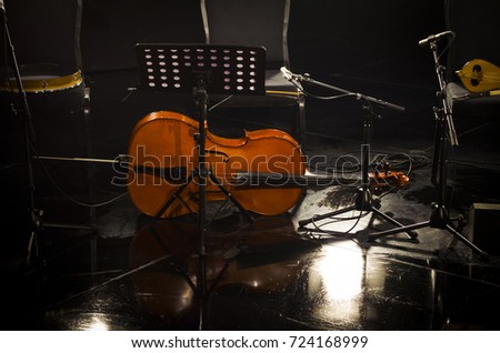 cello music instruments orchestra music on a stage concert hall