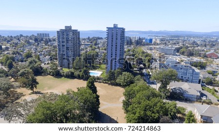 Aerial view of Victoria skyline, Vancouver Island.