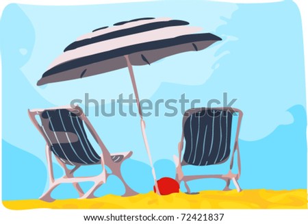 Deck Chair with umbrella vector illustration.