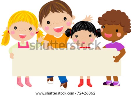 Happy children holding a banner -illustration art