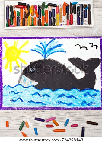Photo of colorful drawing: big whale and water