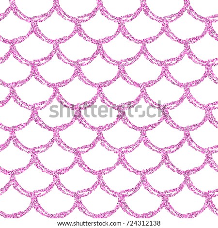 Glitter mermaid tail seamless pattern. Fish scale texture. Tillable background for girl fabric, textile design, wrapping paper, swimwear or wallpaper. Pink glitter mermaid background with fish skin.