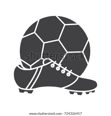 Soccer boot and ball glyph icon. Silhouette symbol. Negative space. Raster isolated illustration