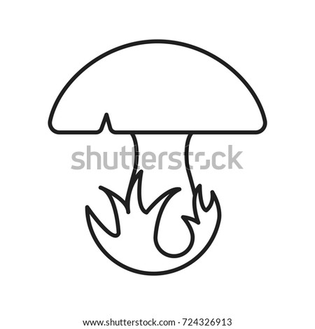 Mushroom in grass linear icon. Thin line illustration. Contour symbol. Raster isolated outline drawing