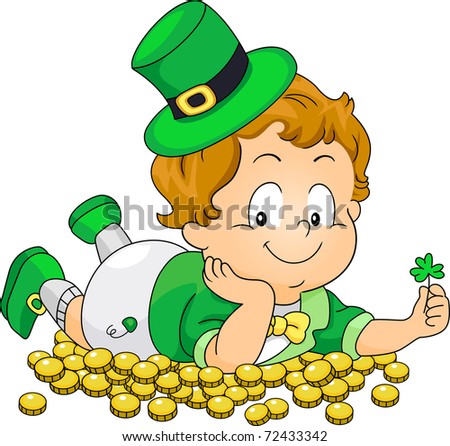 Illustration of a Kid Lying on Gold Coins