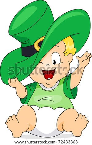 Illustration of a Baby Wearing a Large Leprechaun's Hat