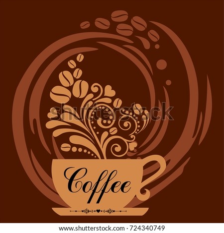 Cup of coffee with floral design elements. Menu for restaurant, cafe, bar, coffee shop, tea-house.  Vector Illustration