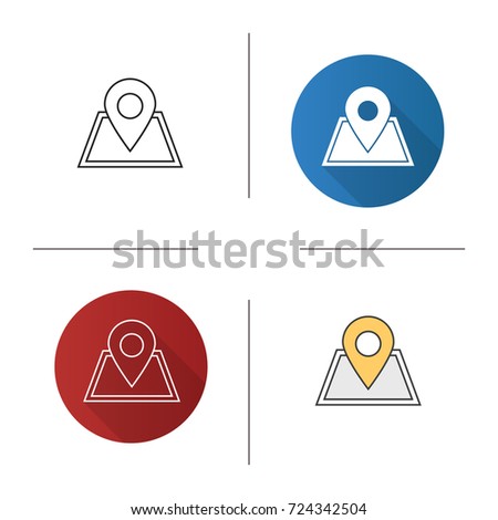 Building location icon. Flat design, linear and color styles. Real estate development. Isolated raster illustrations