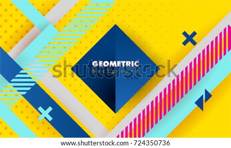 Hipster modern geometric abstract background. Bright yellow banner with blue stripes stripes, textured background. Business template for a bright color. Realistic stripes background. Royalty-Free Stock Photo #724350736