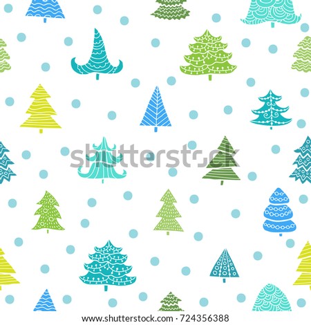 Seamless vector pattern with christmas trees. Good for textile fabric design, wrapping paper and website wallpapers. Vector illustration.