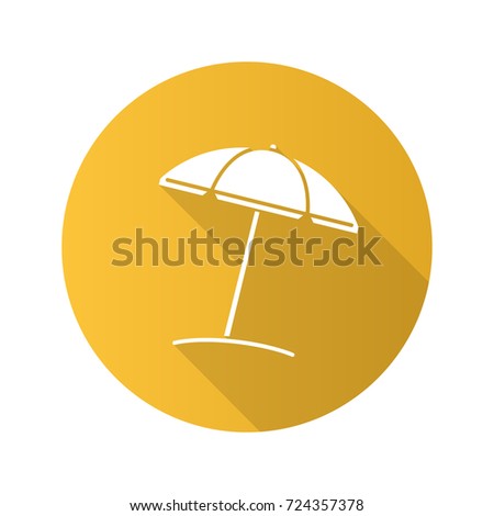 Beach umbrella flat design long shadow glyph icon. Raster silhouette illustration