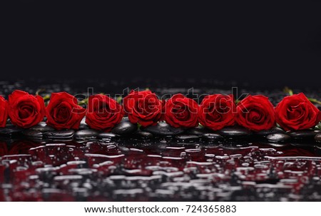 Row of Red rose and therapy stones