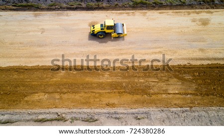 Aerial photo of a steam roller on a construction site in Rouans, Loire Atlantique