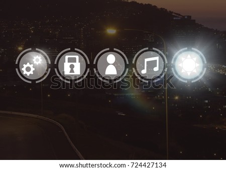 Digital composite of Icons interface of Internet Of Things over city background