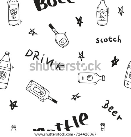 various drink theme in doodle style seamless pattern