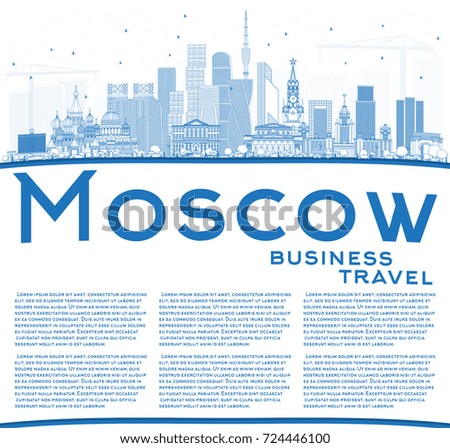 Outline Moscow Russia Skyline with Blue Buildings and Copy Space. Vector Illustration. Business Travel and Tourism Illustration with Modern Architecture.
