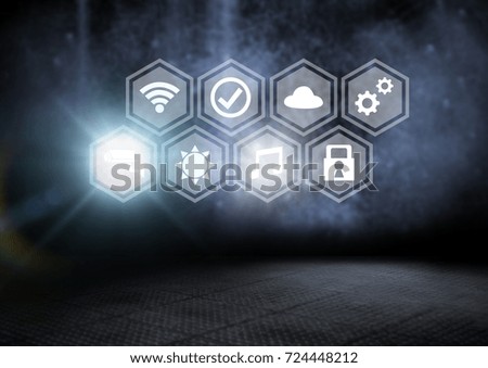 Digital composite of Icons interface of Internet Of Things over blue background