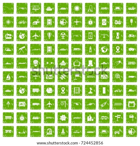 100 technology icons set in grunge style green color isolated on white background vector illustration