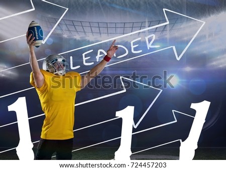 Digital composite of american football  player with arrows in background