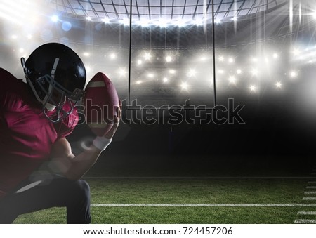 Digital composite of american football  player kneeling in stadium