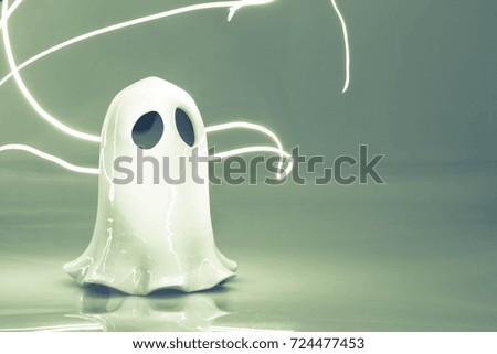 Halloween ghost isolated on white background with flash lights. 
