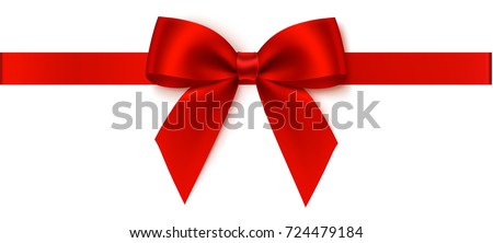 Decorative red bow with horizontal red ribbon. Vector bow for page decor isolated on white Royalty-Free Stock Photo #724479184