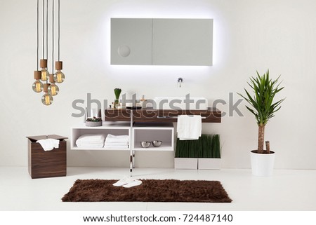 modern clean bathroom style and interior decorative design, modern lamp, for home, hotel and office