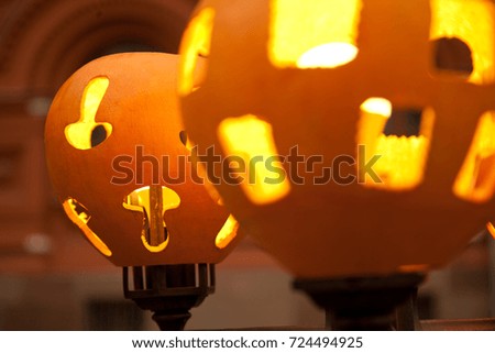 romantic orange pumpkin street lights