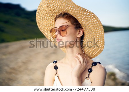 woman in hat at sea, nature, summer                               
