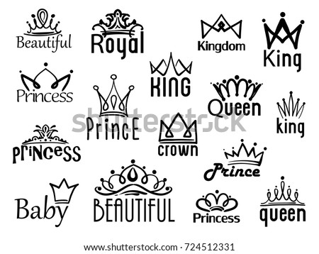 Vector crown logo. Hand drawn sketch and signs collections. Black brush line isolated on white background Royalty-Free Stock Photo #724512331