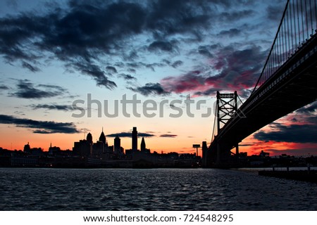 Philadelphia from Ben Franklin Bridge at Sunset