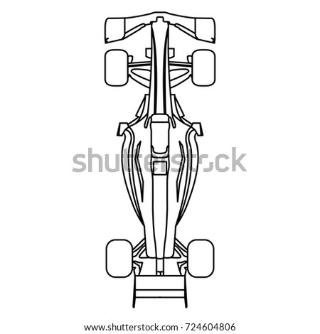 Top view of a racing car, Outline vector illustration