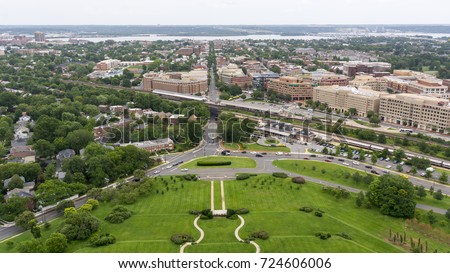 The skyline of Alexandria, Virginia, including Old Town Alexandria and the Potomac River, as seen from the George Washington Masonic Temple.
