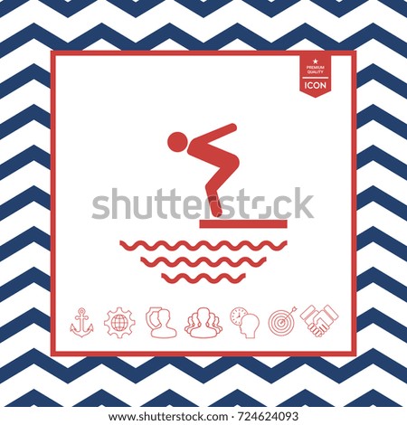 Swimmer on a springboard, Jumping into the water - icon