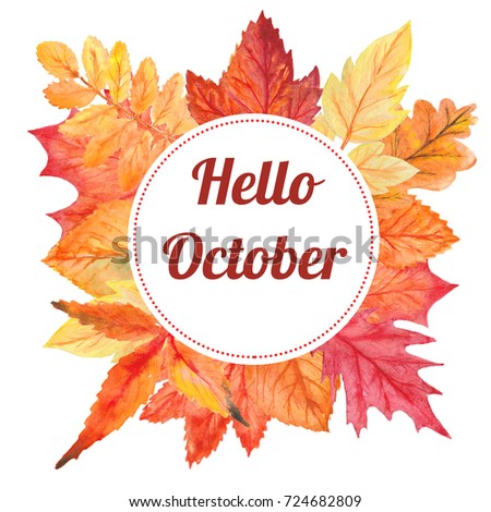 Watercolor autumn composition, Hello October