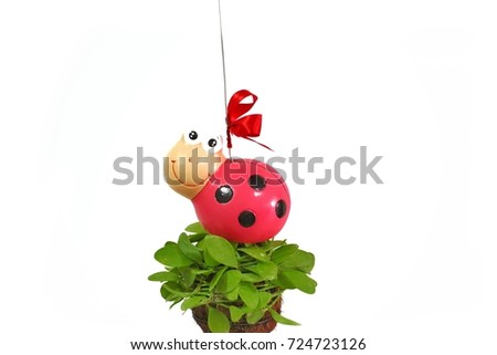 Snail doll pink color with Dave's tree on a white color background.It is a home decoration