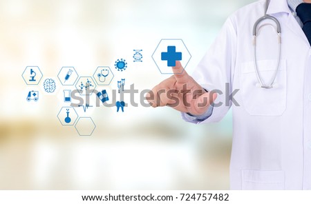 Medicine health care professional doctor  hand working with modern computer interface technology