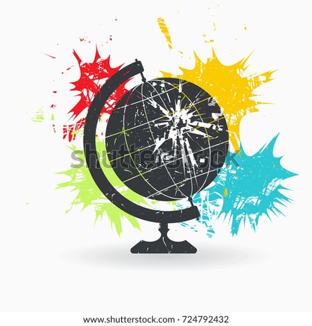 Globe on background with color spots. Grunge vector illustration