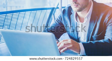 people using computer, business man working online on laptop, technology background