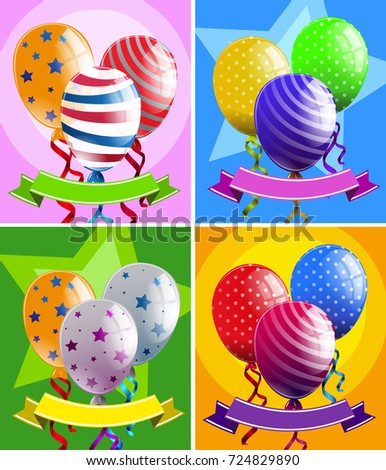 Balloons and banners in four designs illustration
