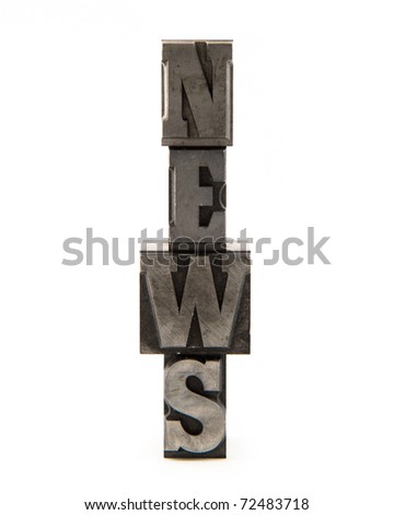 News as horizontal plumb letters on white background