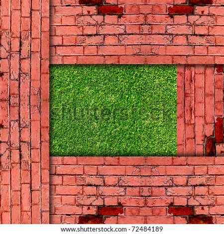 Red brick with grass floor