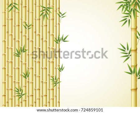 Background design with golden bamboo and green leaves illustration