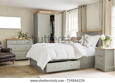 Modern master bedroom interior Royalty-Free Stock Photo #724866226
