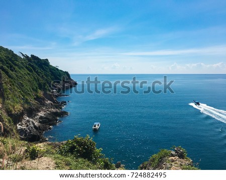 Sea view from tropical beach with sunny sky.Ocean beach relax, outdoor travel