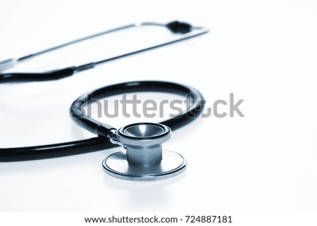 Close up view of stethoscope isolated on a white background.