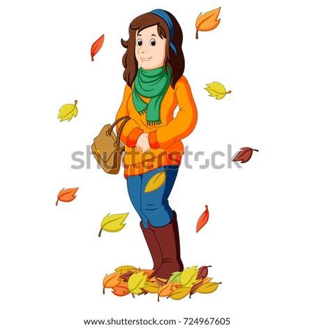 vector illustration of Girl with autumn leaves