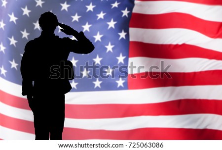Silhouette Of A Solider Saluting Against The American Flag